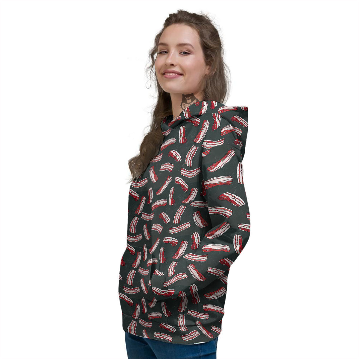 Bacon Black Print Pattern Women's Hoodie-grizzshop