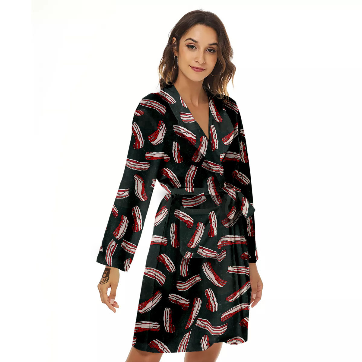 Bacon Black Print Pattern Women's Robe-grizzshop