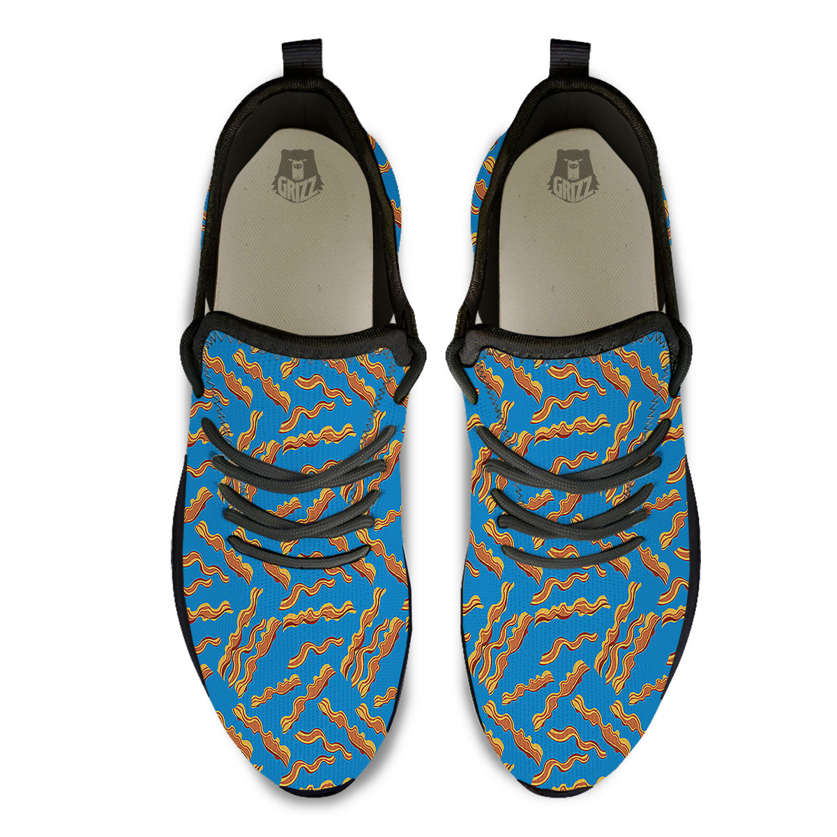 Bacon Blue Crispy Print Pattern Black Athletic Shoes-grizzshop