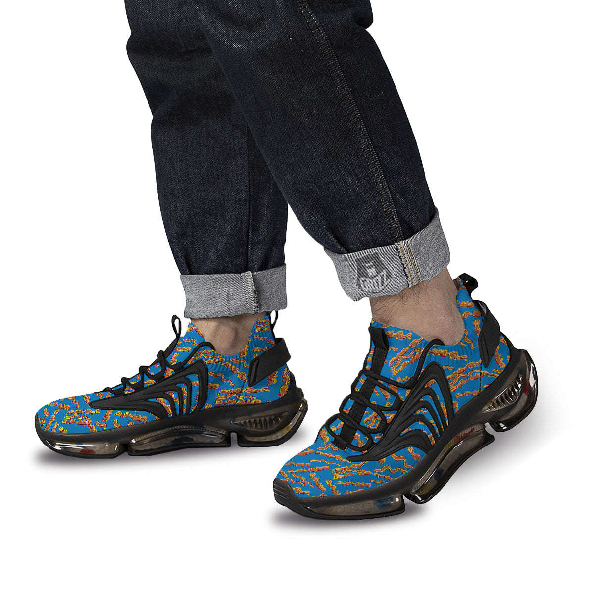 Bacon Blue Crispy Print Pattern Black Gym Shoes-grizzshop
