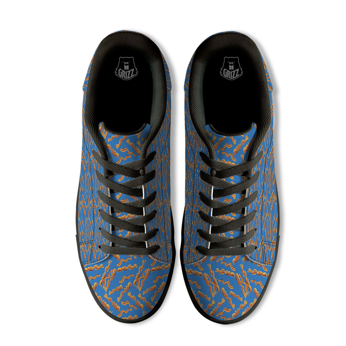 Bacon Blue Crispy Print Pattern Black Low Top Sneakers-grizzshop