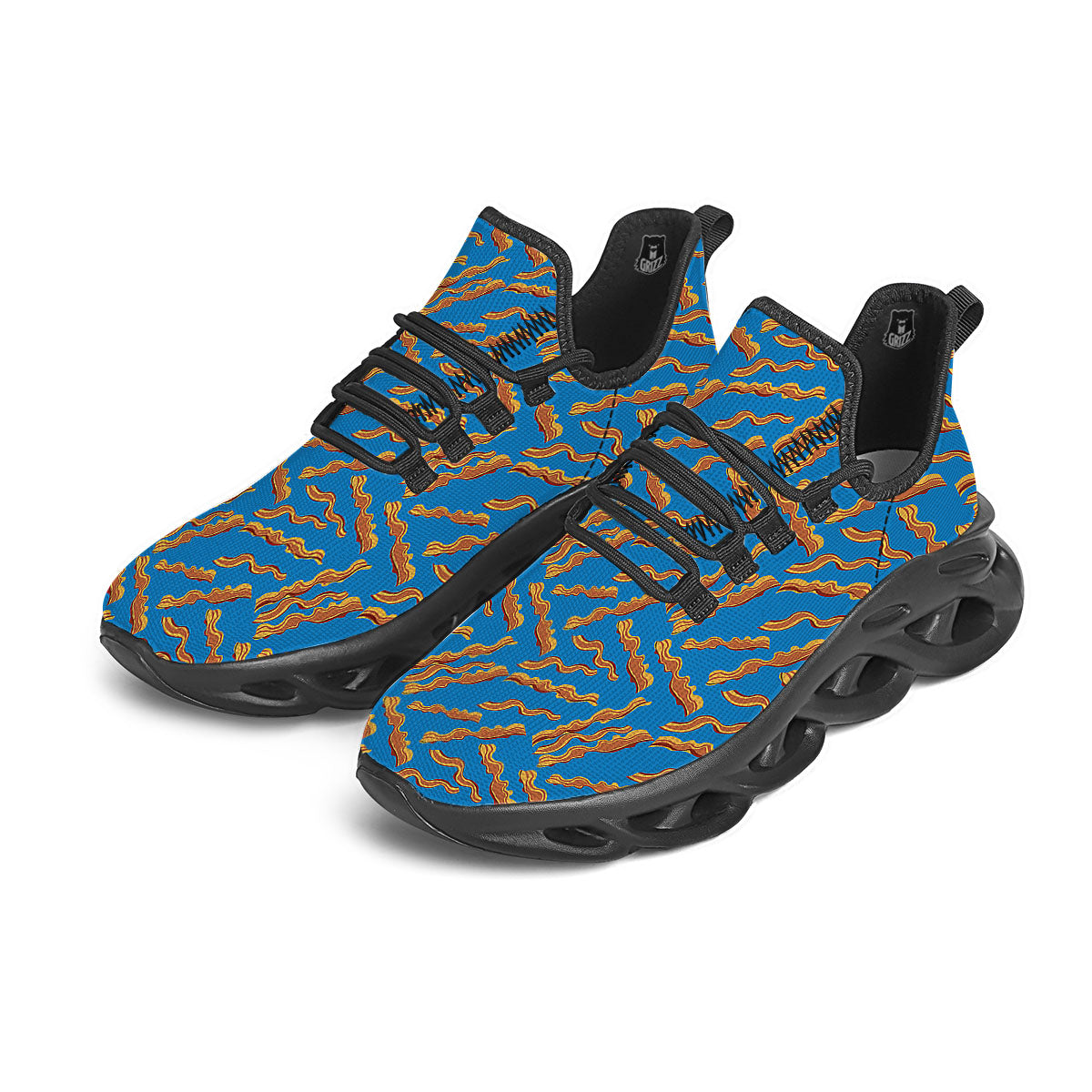 Bacon Blue Crispy Print Pattern Black Running Shoes-grizzshop