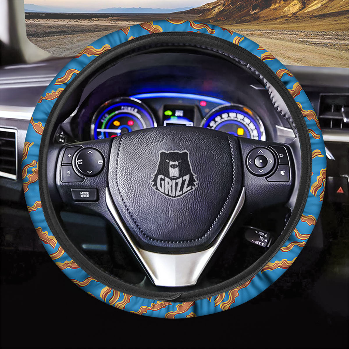 Bacon Blue Crispy Print Pattern Car Steering Wheel Cover-grizzshop