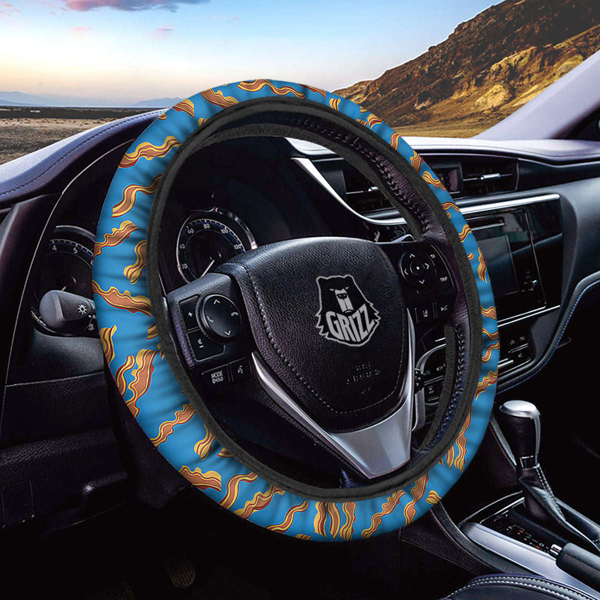 Bacon Blue Crispy Print Pattern Car Steering Wheel Cover-grizzshop