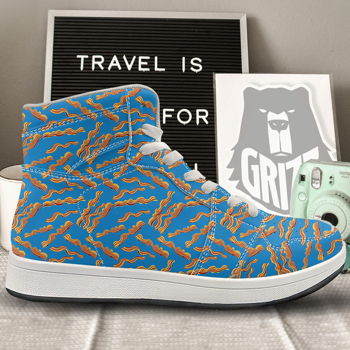 Bacon Blue Crispy Print Pattern High Top Sneakers-grizzshop
