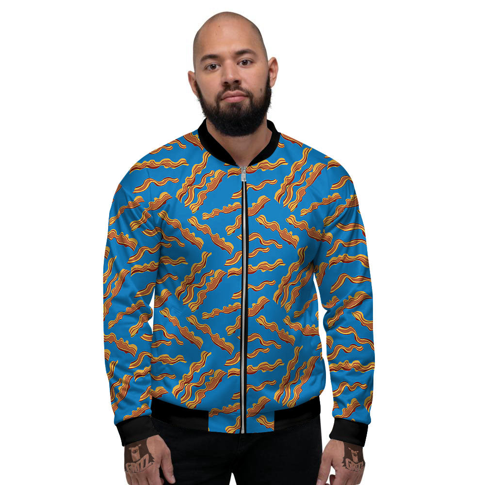 Bacon Blue Crispy Print Pattern Men's Bomber Jacket-grizzshop
