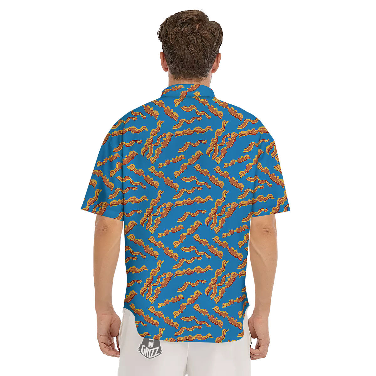 Bacon Blue Crispy Print Pattern Men's Short Sleeve Shirts-grizzshop