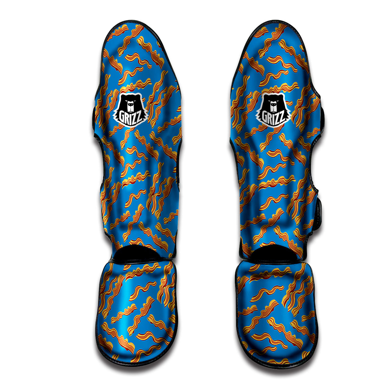 Bacon Blue Crispy Print Pattern Muay Thai Shin Guards-grizzshop