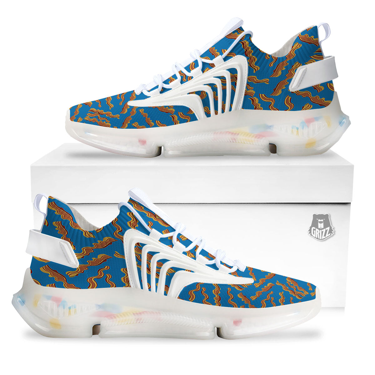 Bacon Blue Crispy Print Pattern White Gym Shoes-grizzshop