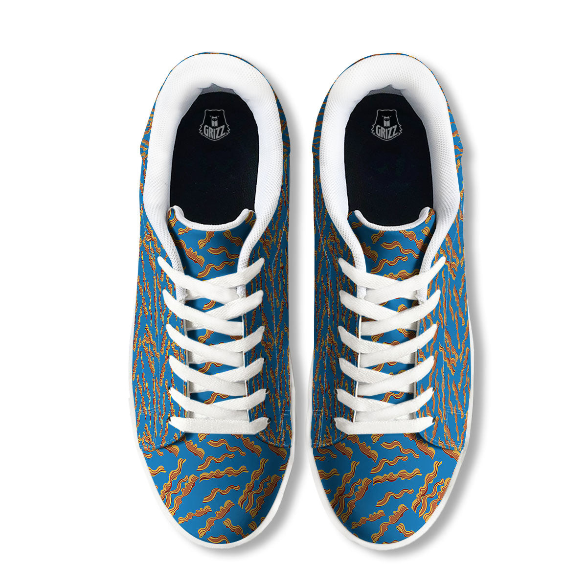 Bacon Blue Crispy Print Pattern White Low Top Sneakers-grizzshop
