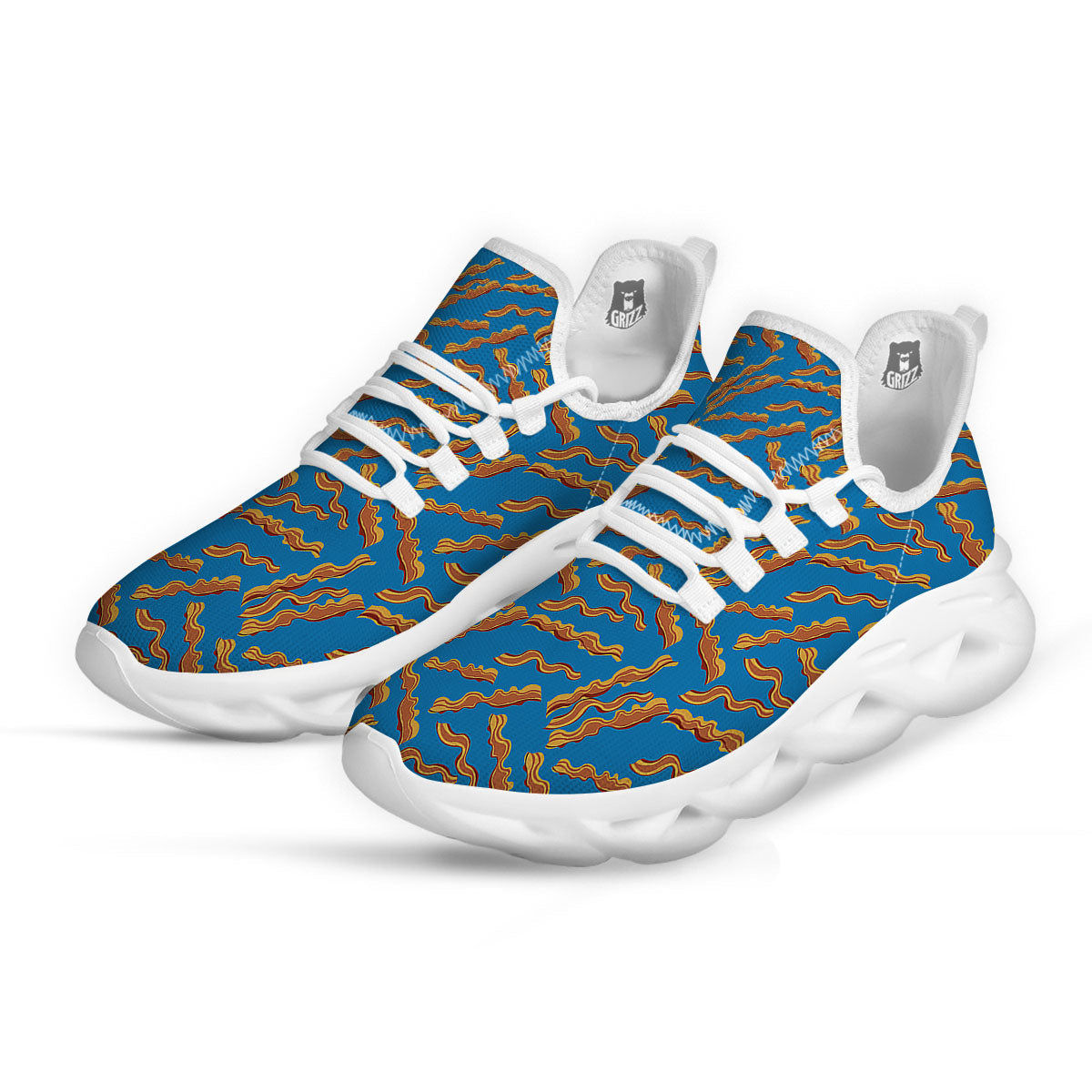Bacon Blue Crispy Print Pattern White Running Shoes-grizzshop
