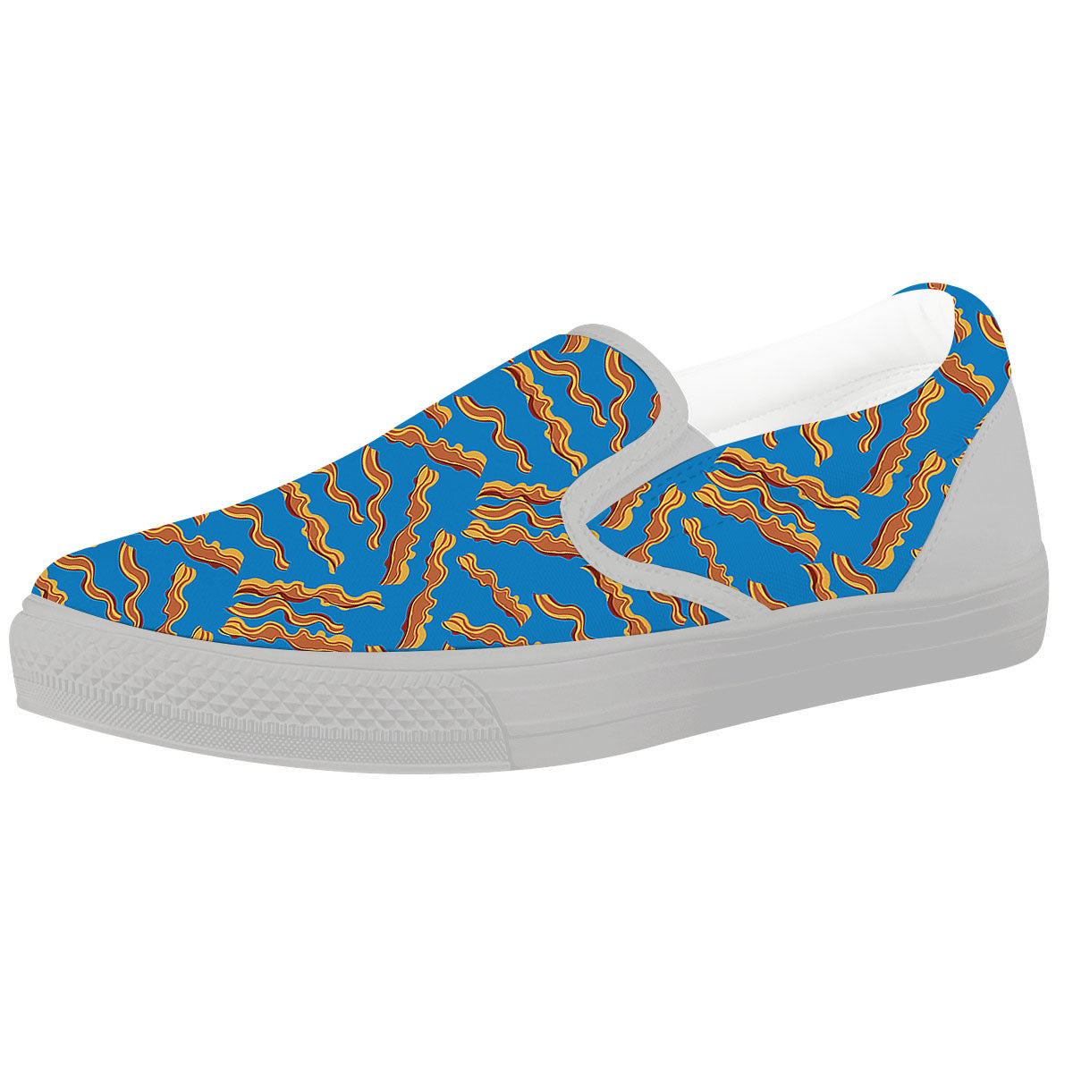 Bacon Blue Crispy Print Pattern White Slip On Shoes-grizzshop