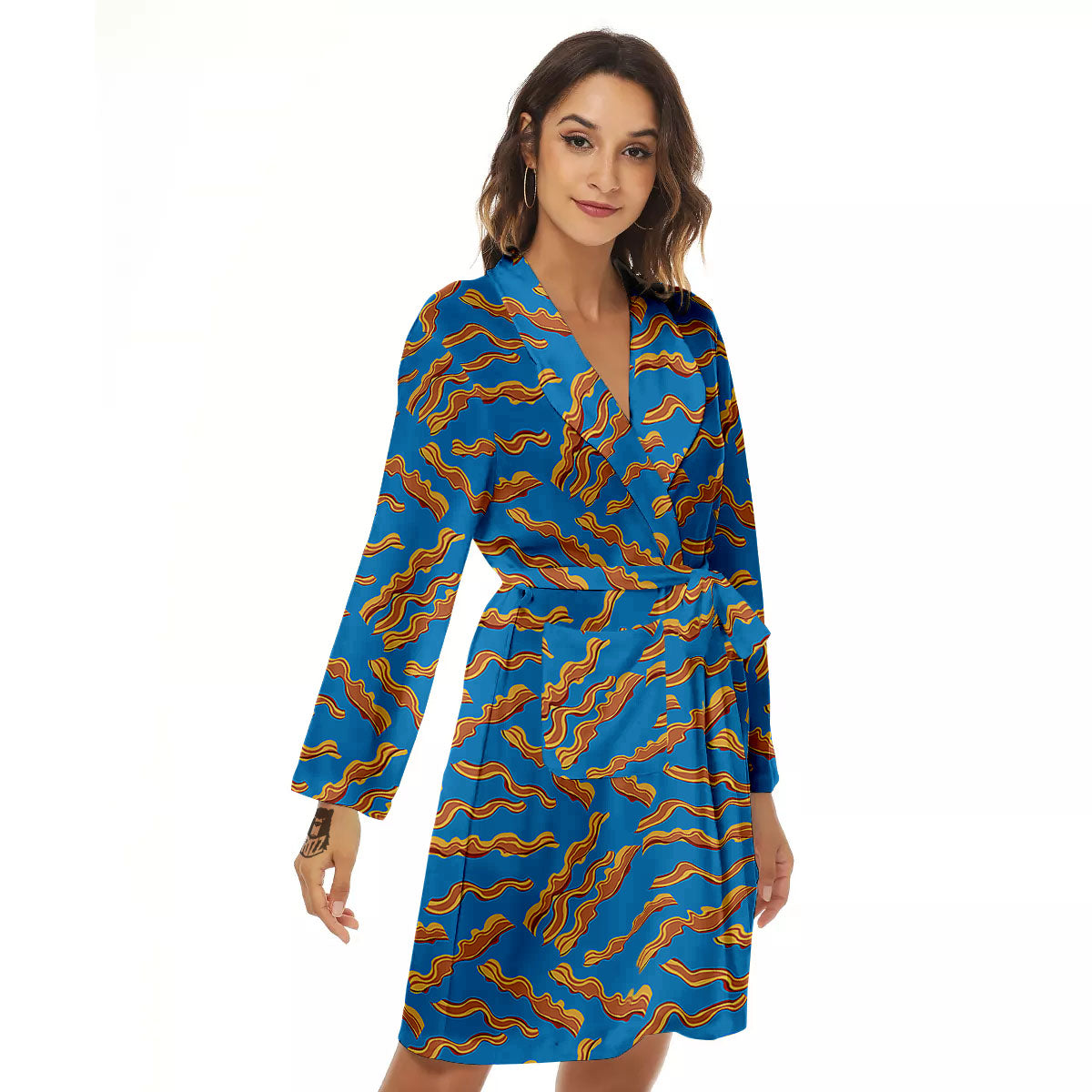 Bacon Blue Crispy Print Pattern Women's Robe-grizzshop