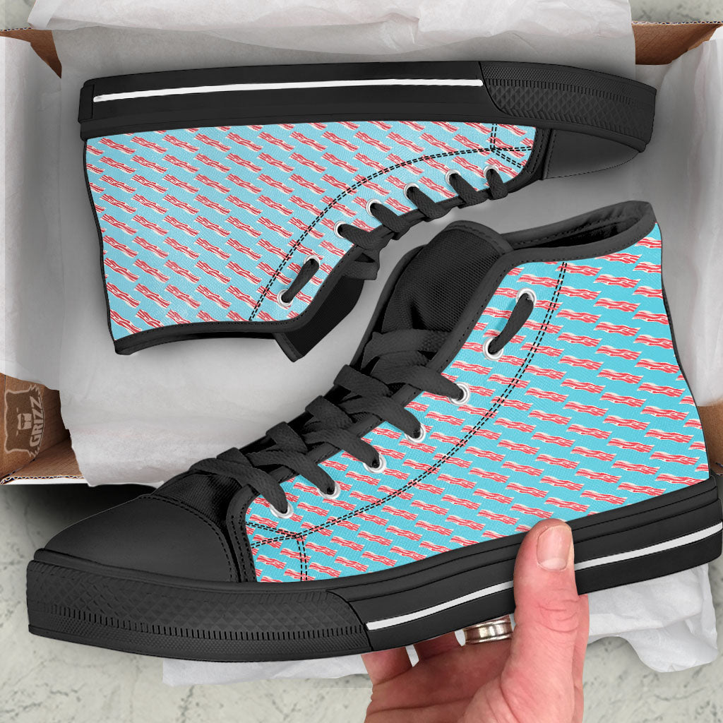 Bacon Blue Print Pattern Black High Top Shoes-grizzshop