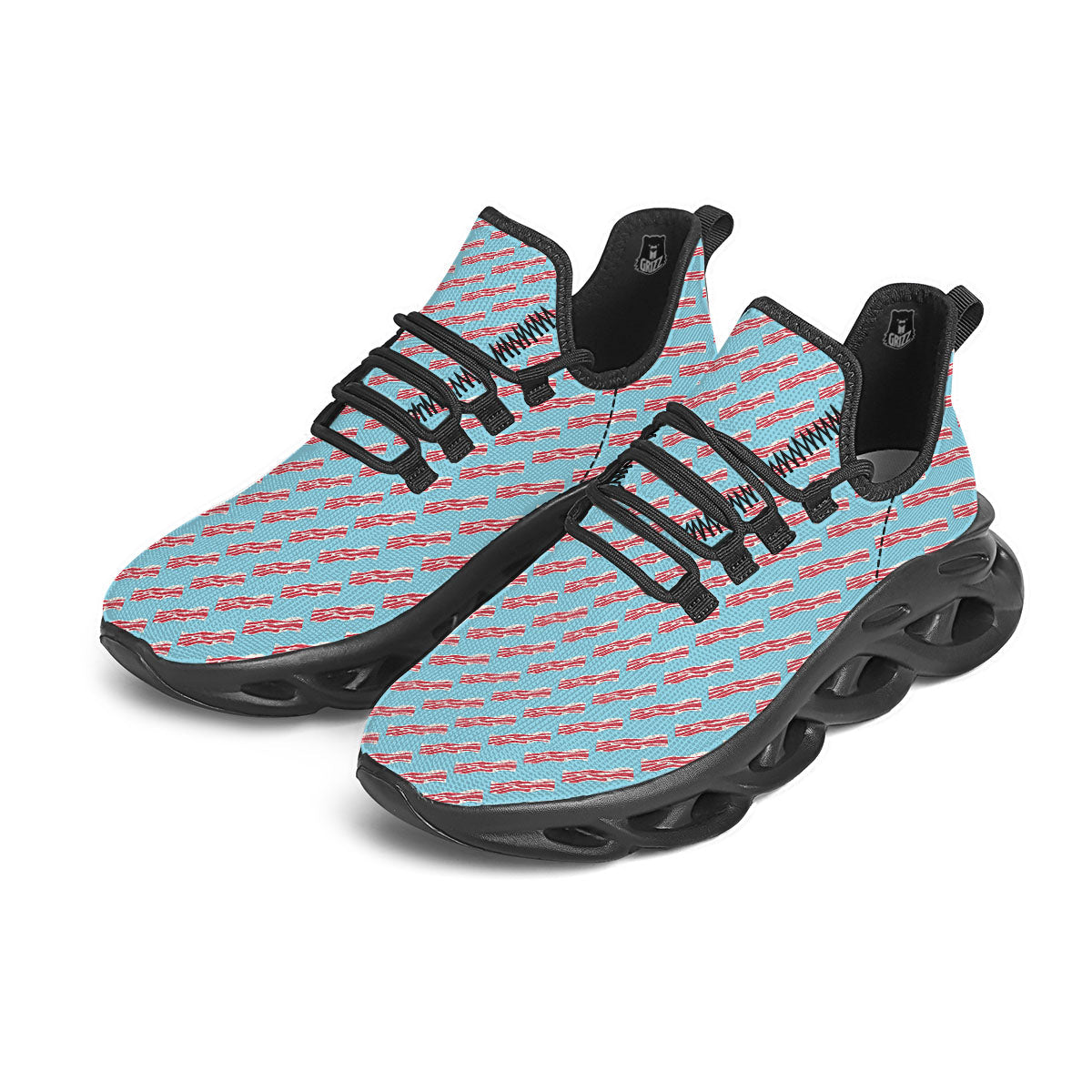 Bacon Blue Print Pattern Black Running Shoes-grizzshop