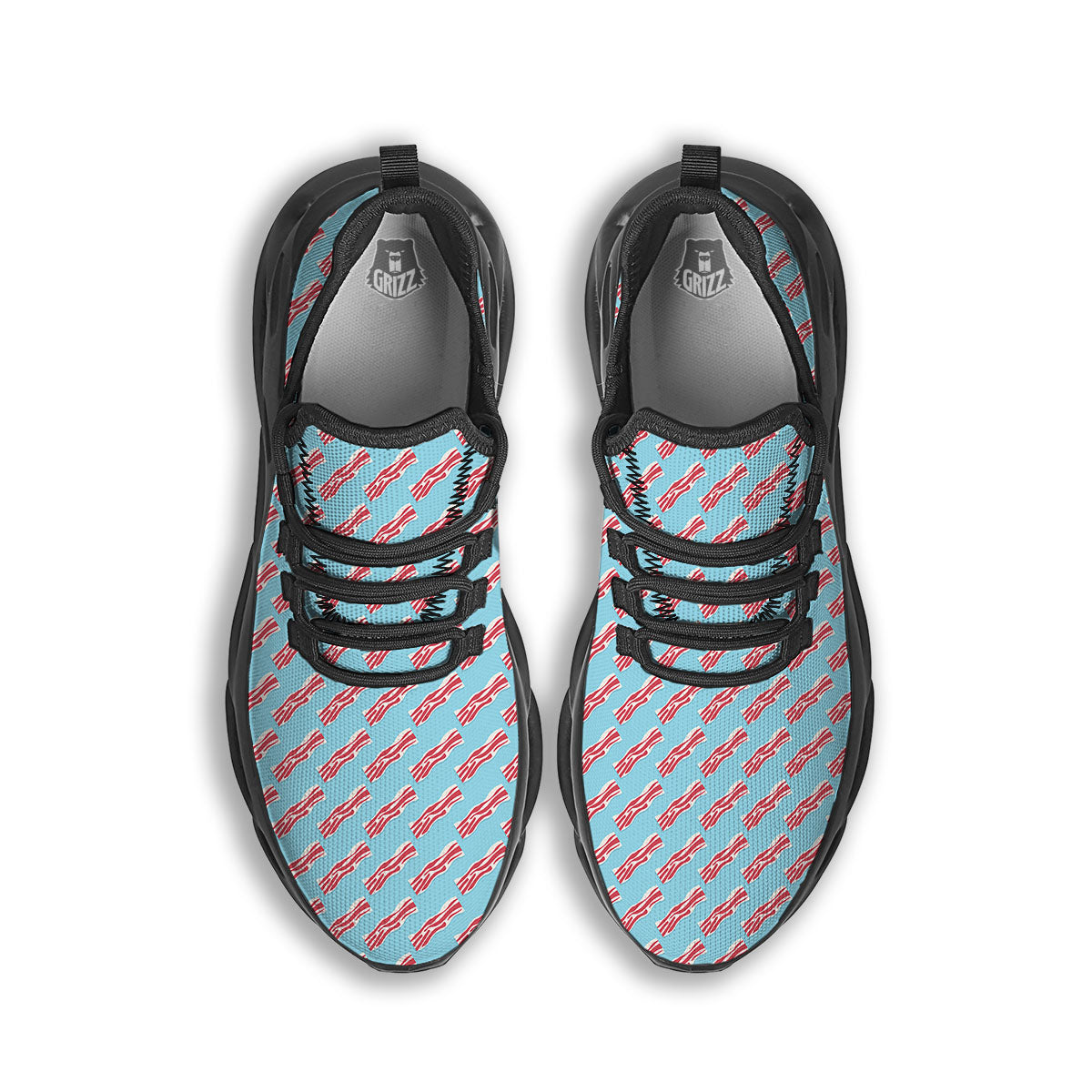 Bacon Blue Print Pattern Black Running Shoes-grizzshop