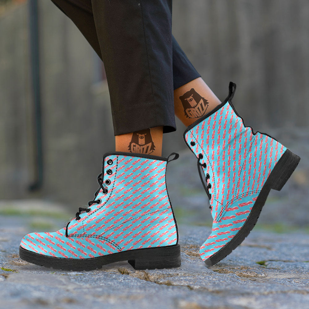 Bacon Blue Print Pattern Leather Boots-grizzshop
