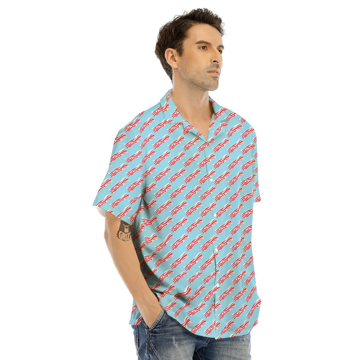 Bacon Blue Print Pattern Men's Hawaiian Shirt-grizzshop
