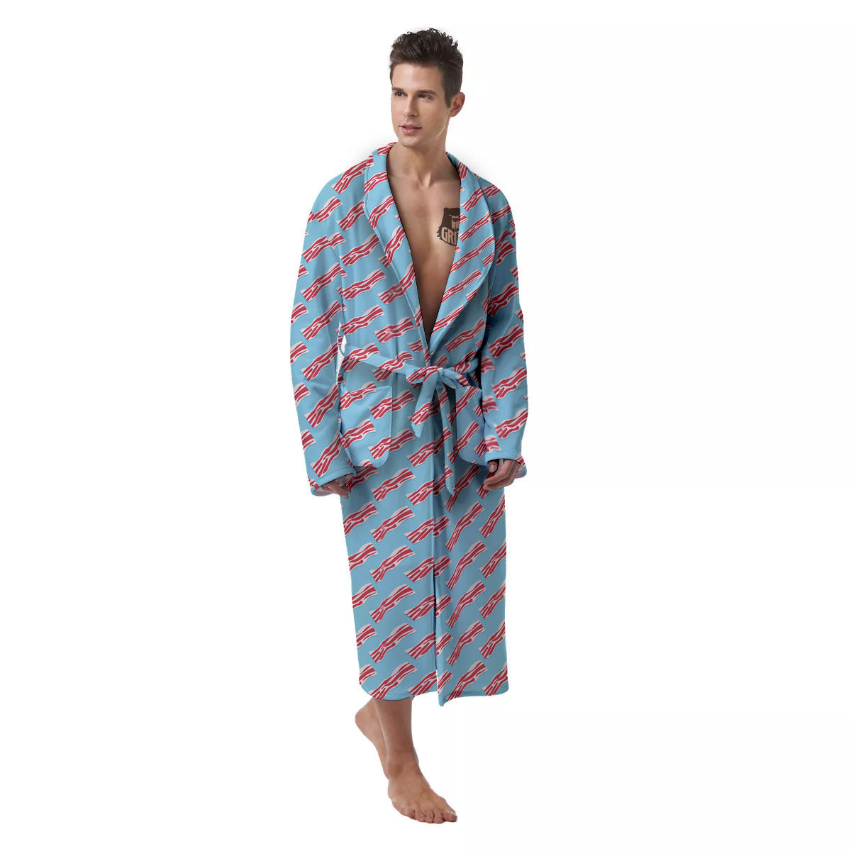 Bacon Blue Print Pattern Men's Robe-grizzshop