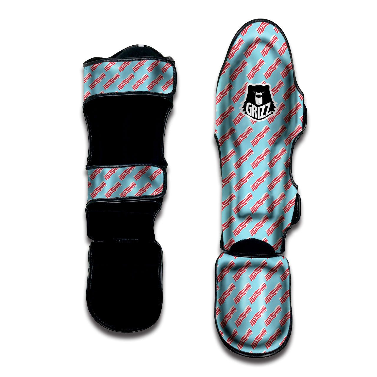 Bacon Blue Print Pattern Muay Thai Shin Guards-grizzshop