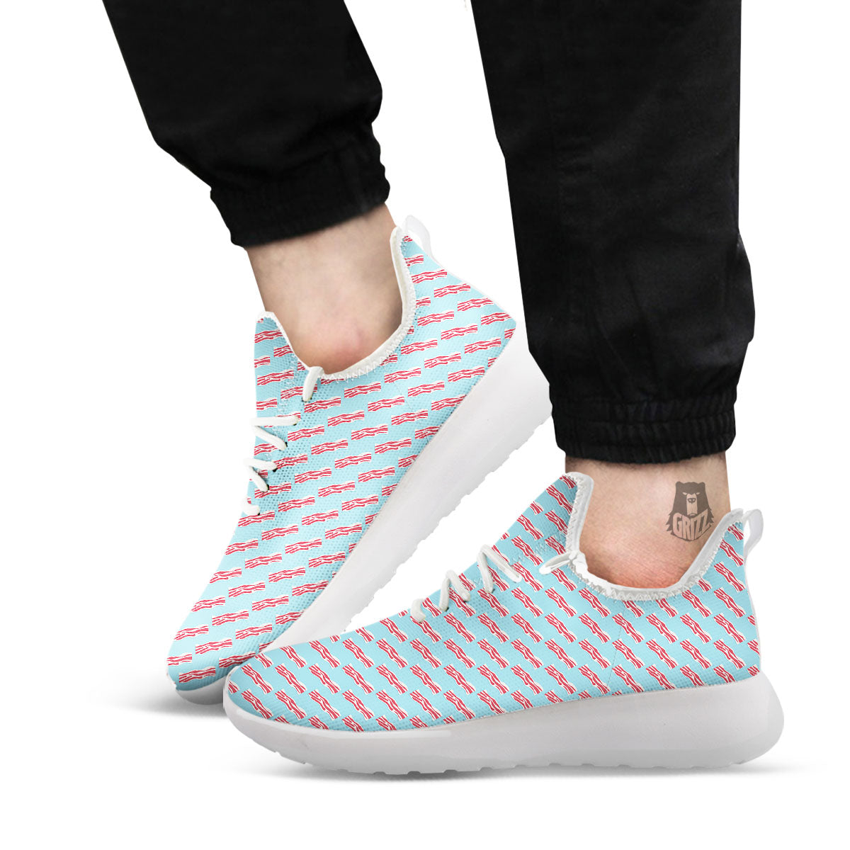 Bacon Blue Print Pattern White Athletic Shoes-grizzshop