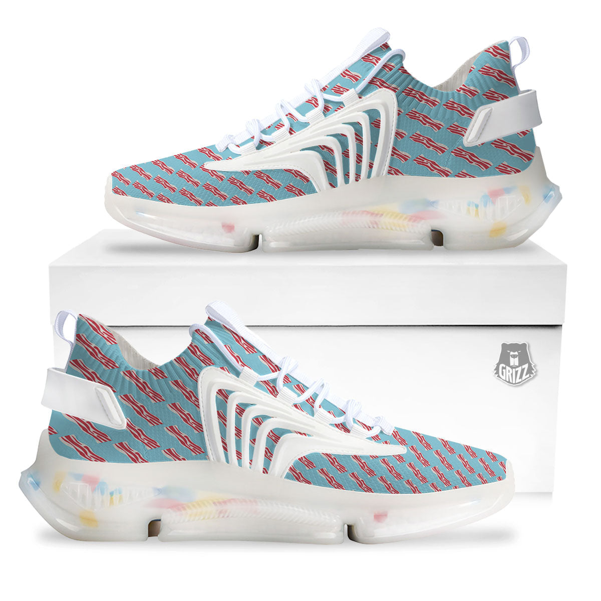 Bacon Blue Print Pattern White Gym Shoes-grizzshop
