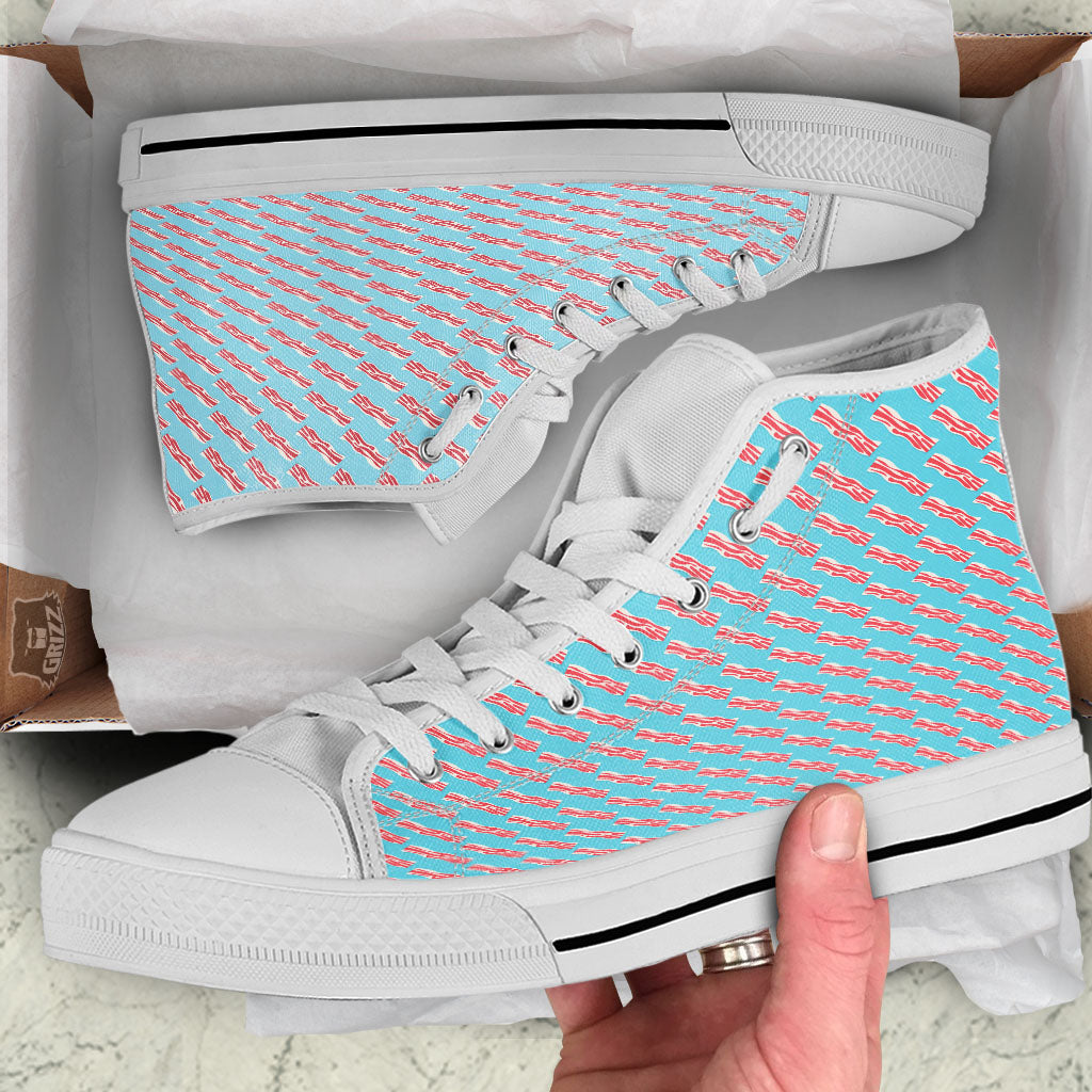 Bacon Blue Print Pattern White High Top Shoes-grizzshop