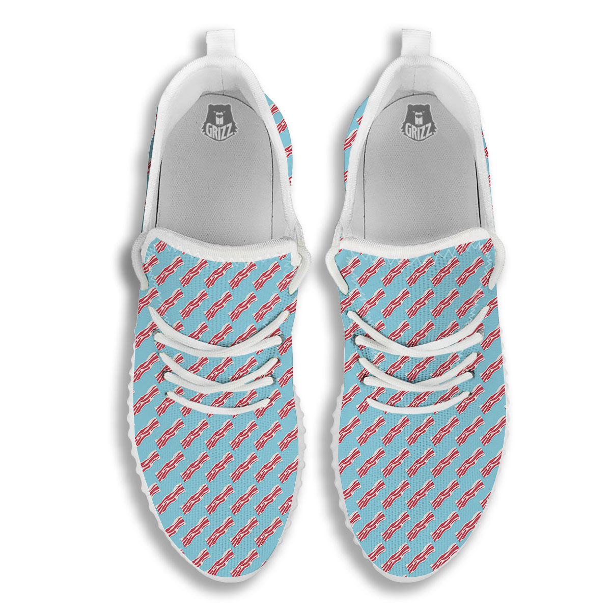 Bacon Blue Print Pattern White Walking Shoes-grizzshop