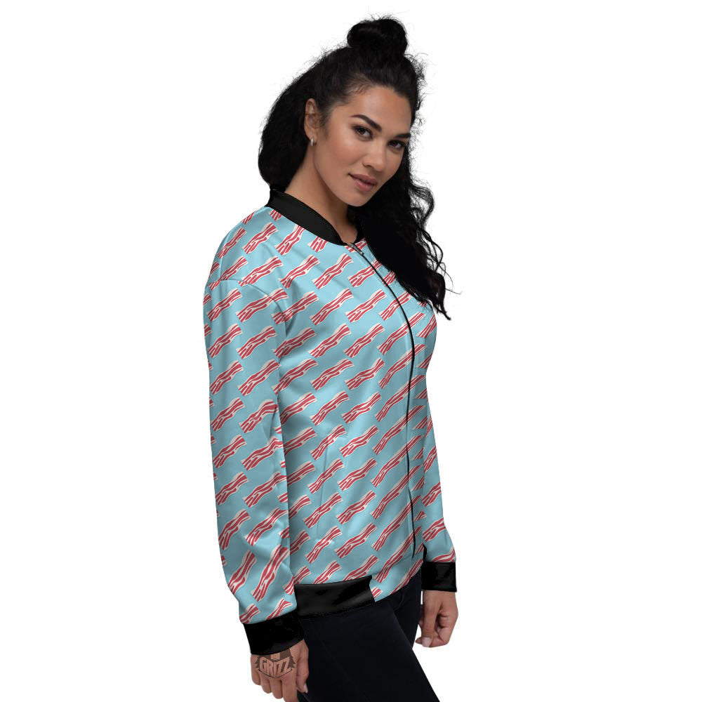 Bacon Blue Print Pattern Women's Bomber Jacket-grizzshop