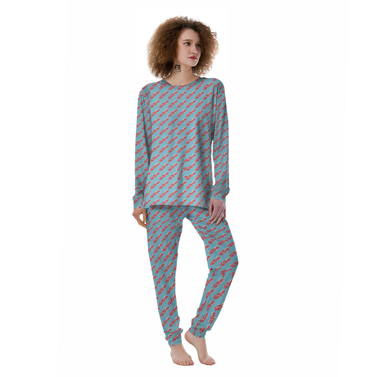Bacon Blue Print Pattern Women's Pajamas-grizzshop