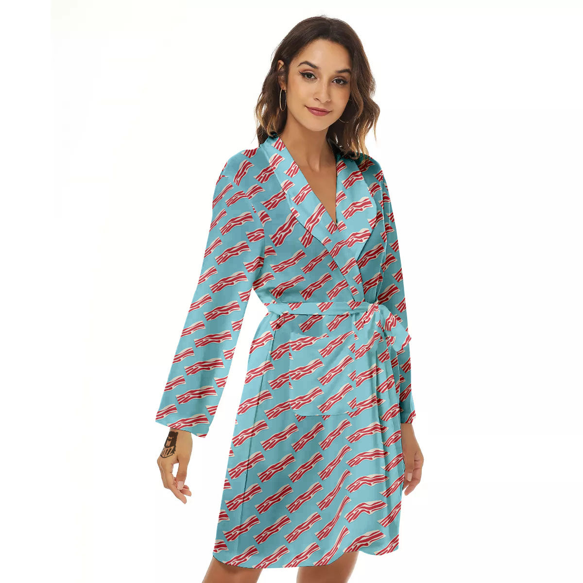 Bacon Blue Print Pattern Women's Robe-grizzshop