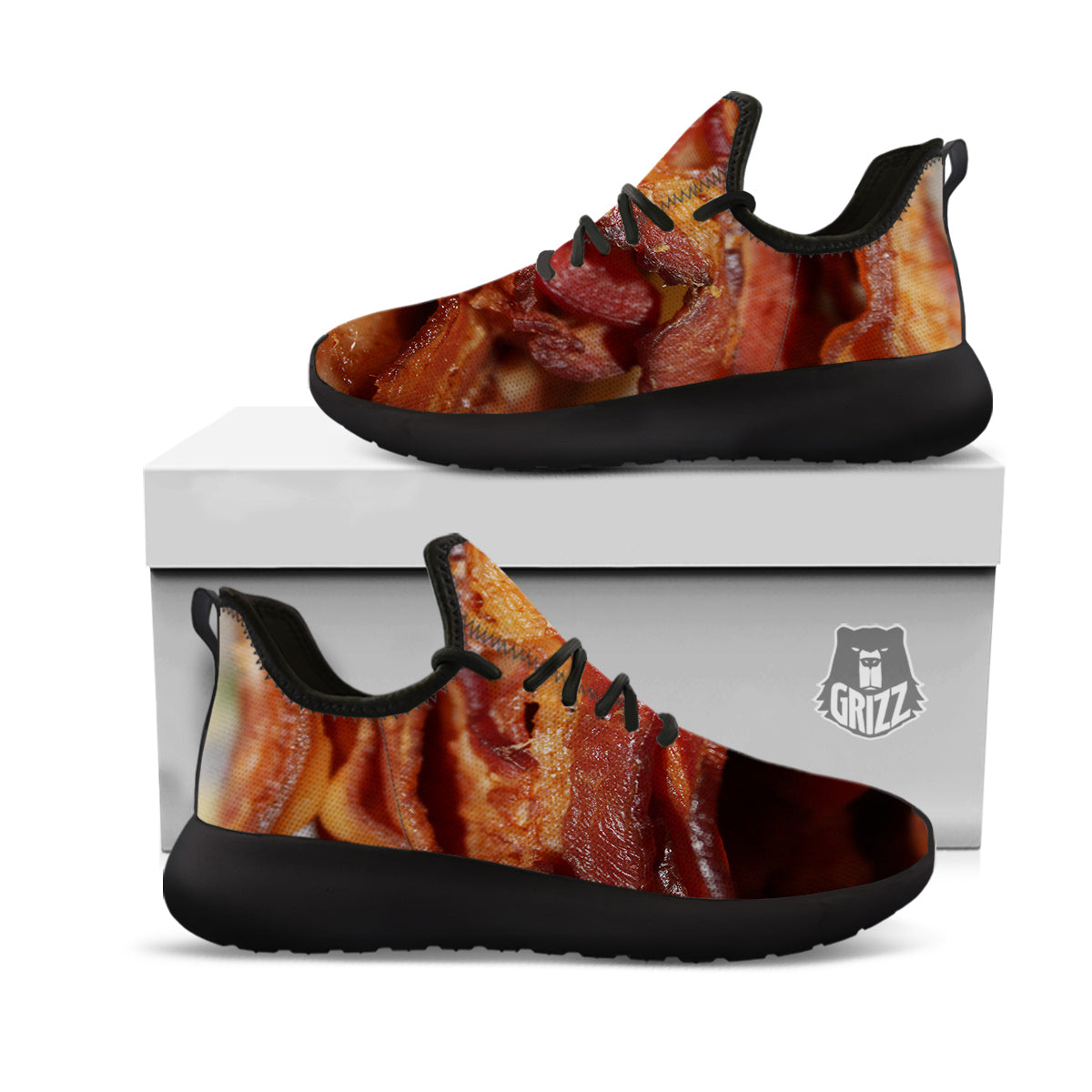 Bacon Crispy Print Black Athletic Shoes-grizzshop