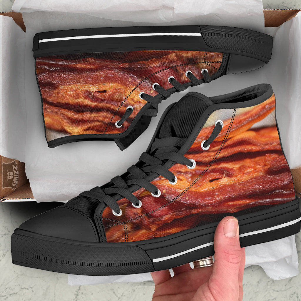 Bacon Crispy Print Black High Top Shoes-grizzshop