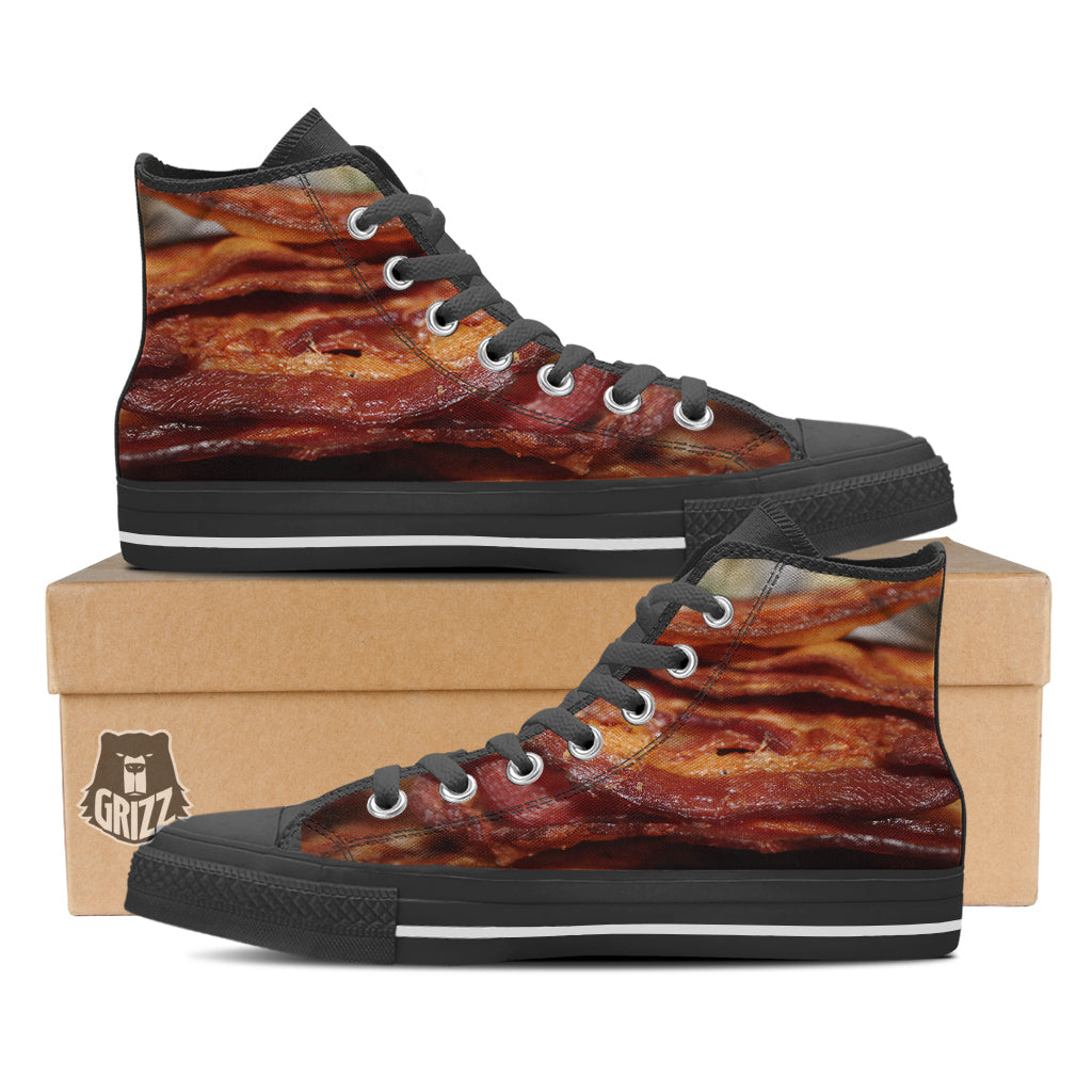 Bacon Crispy Print Black High Top Shoes-grizzshop