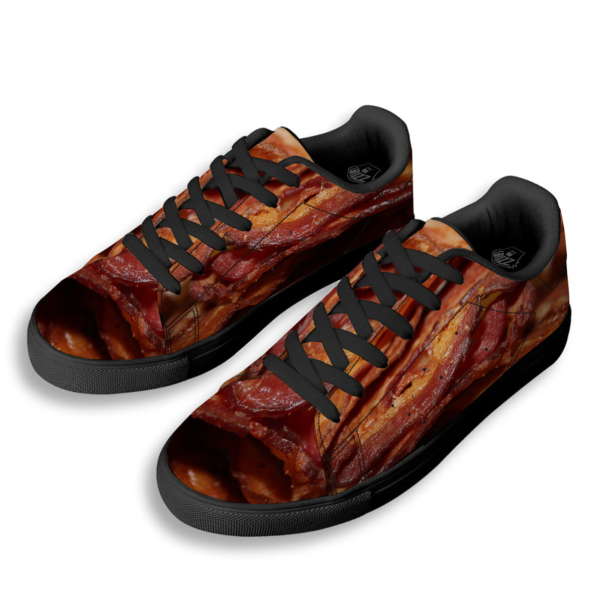 Bacon Crispy Print Black Low Top Sneakers-grizzshop