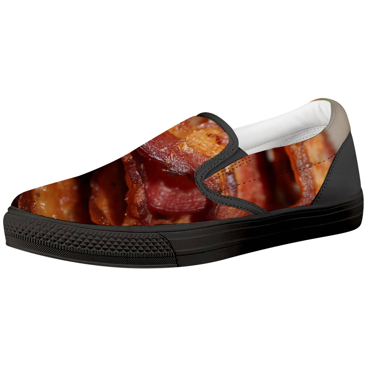 Bacon Crispy Print Black Slip On Shoes-grizzshop