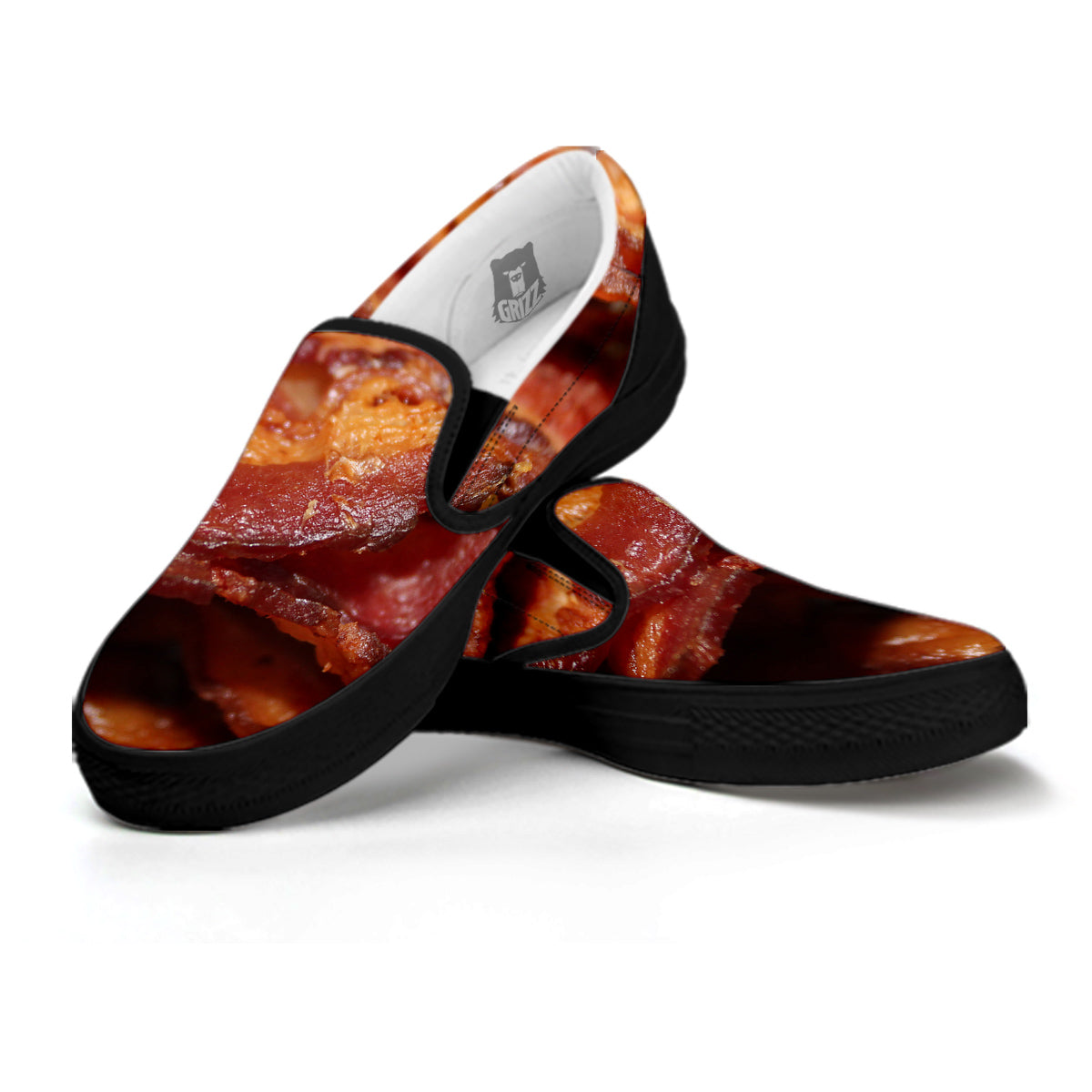Bacon Crispy Print Black Slip On Shoes-grizzshop