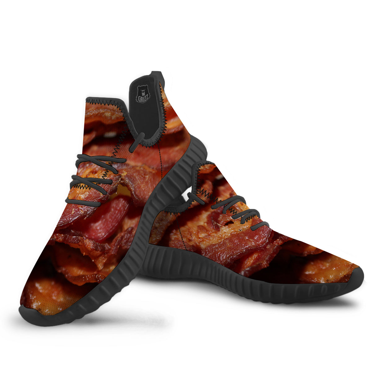 Bacon Crispy Print Black Walking Shoes-grizzshop