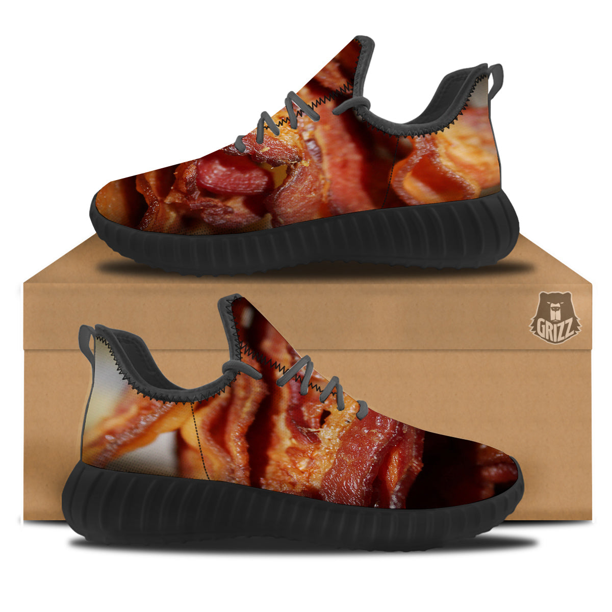 Bacon Crispy Print Black Walking Shoes-grizzshop