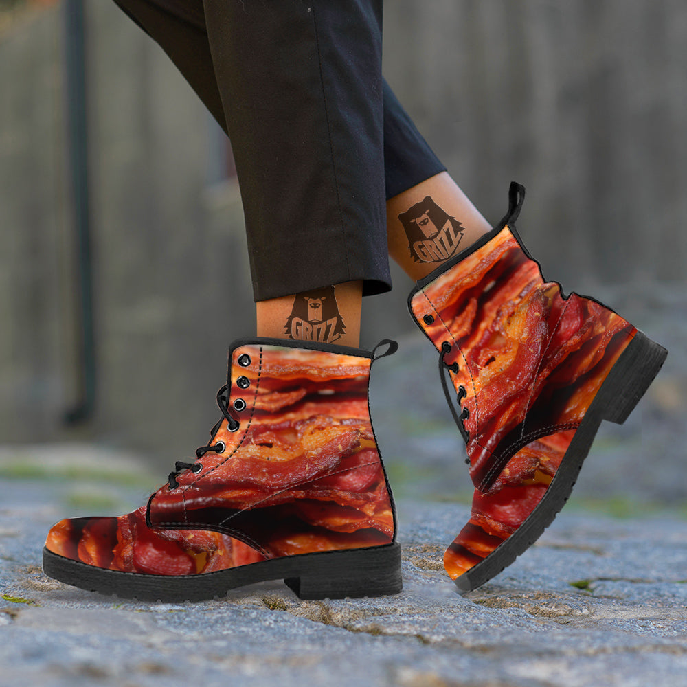 Bacon Crispy Print Leather Boots-grizzshop