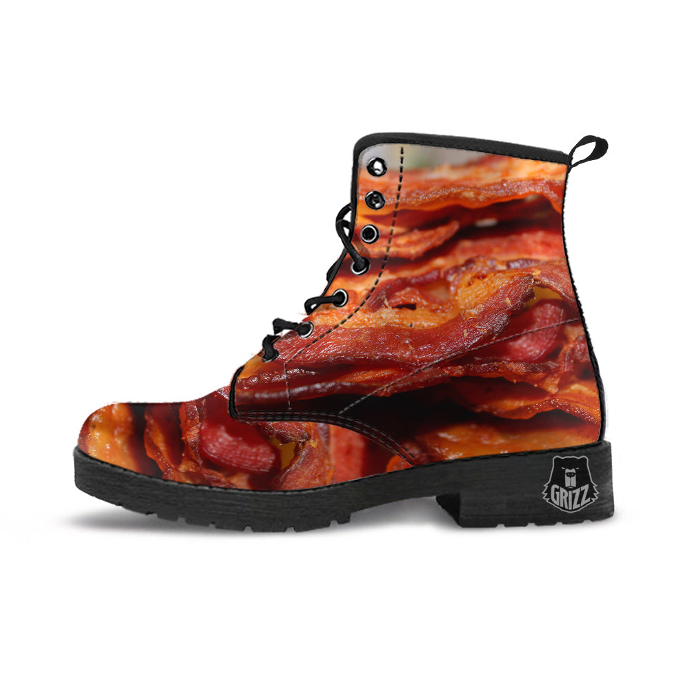 Bacon Crispy Print Leather Boots-grizzshop