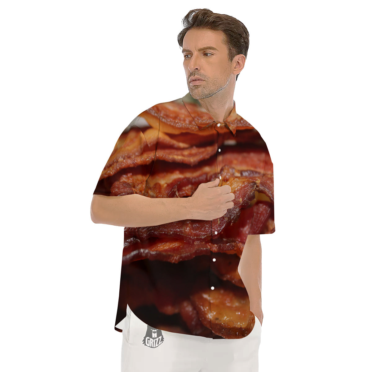 Bacon Crispy Print Men's Short Sleeve Shirts-grizzshop