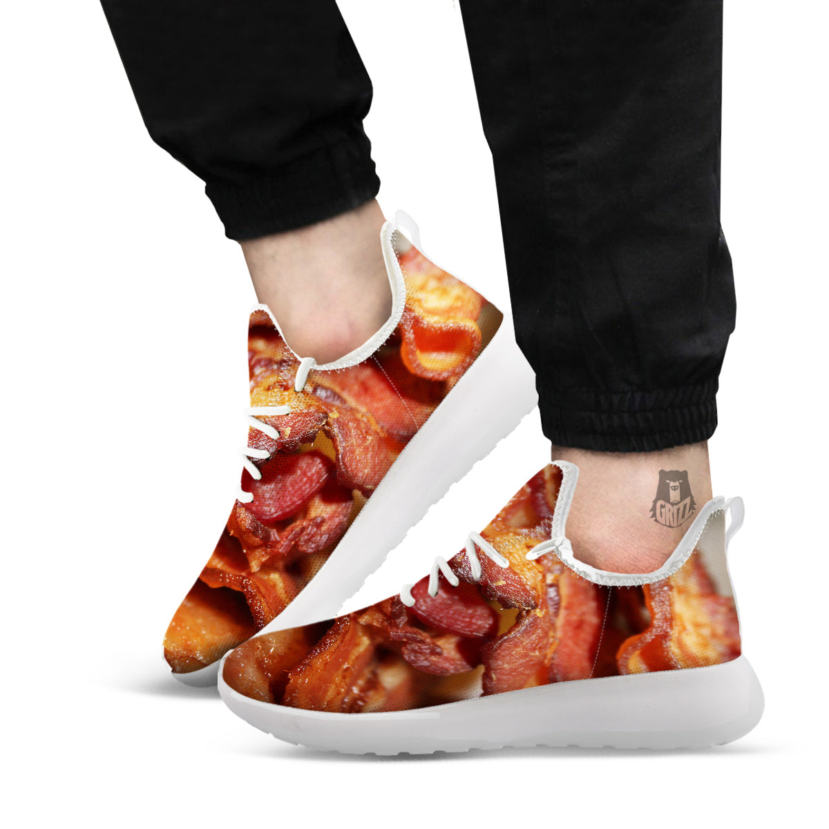 Bacon Crispy Print White Athletic Shoes-grizzshop