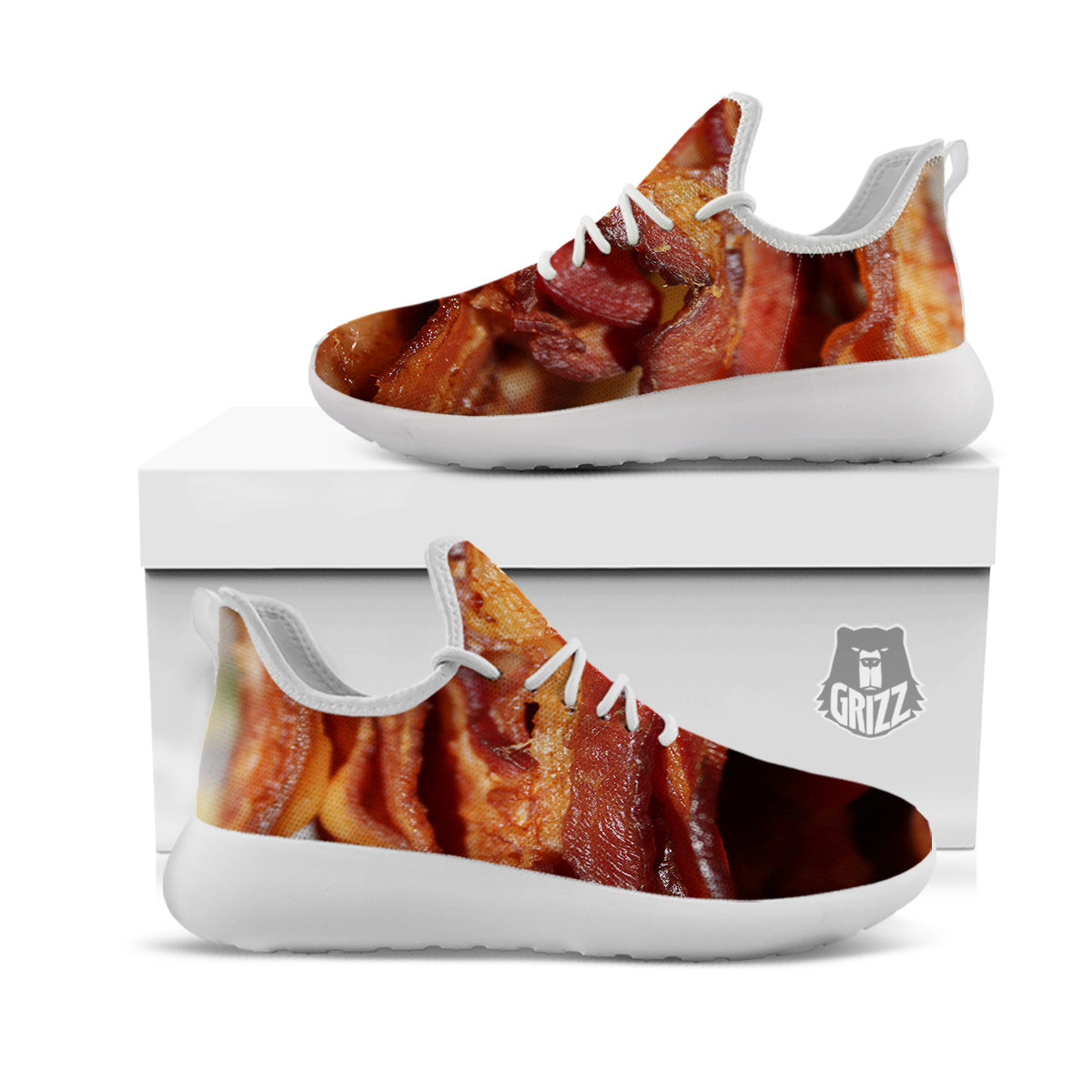 Bacon Crispy Print White Athletic Shoes-grizzshop