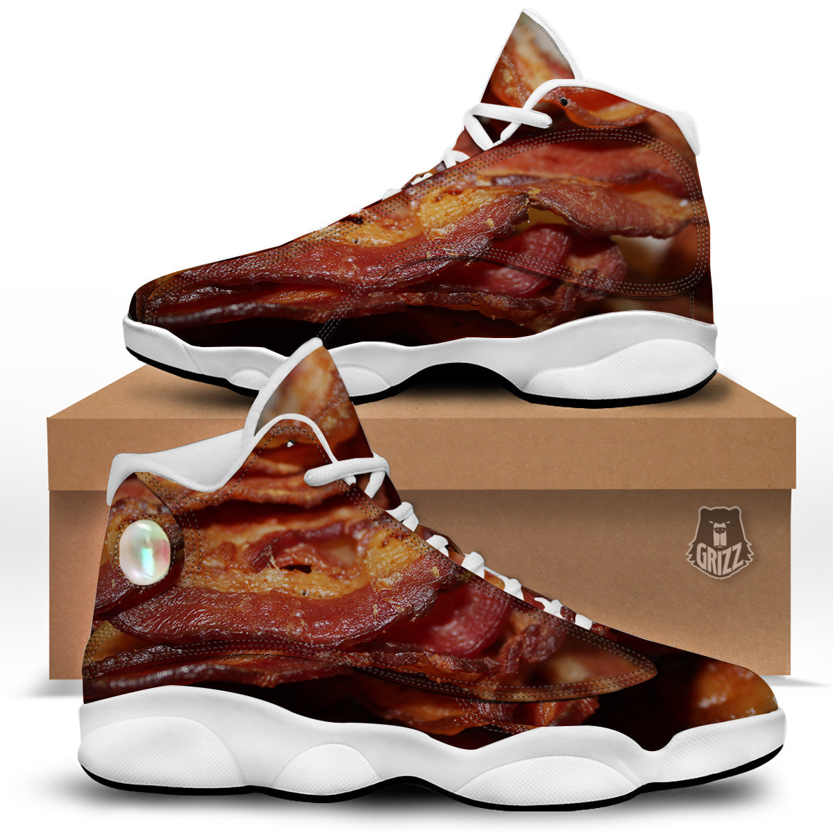 Bacon Crispy Print White Basketball Shoes-grizzshop