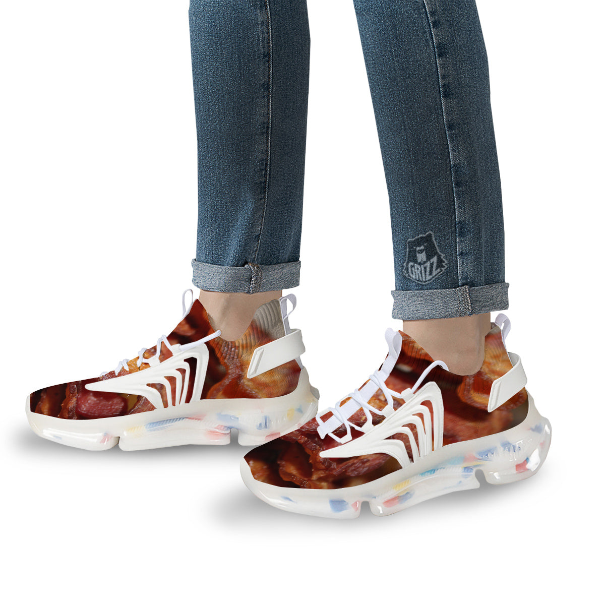 Bacon Crispy Print White Gym Shoes-grizzshop