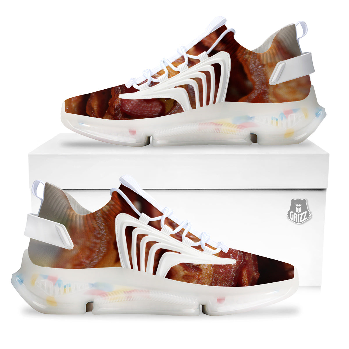 Bacon Crispy Print White Gym Shoes-grizzshop