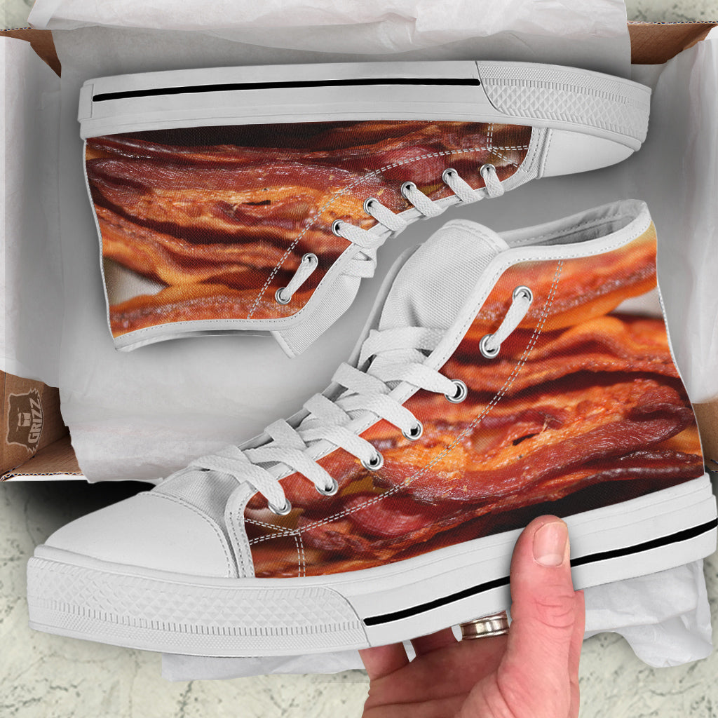 Bacon Crispy Print White High Top Shoes-grizzshop