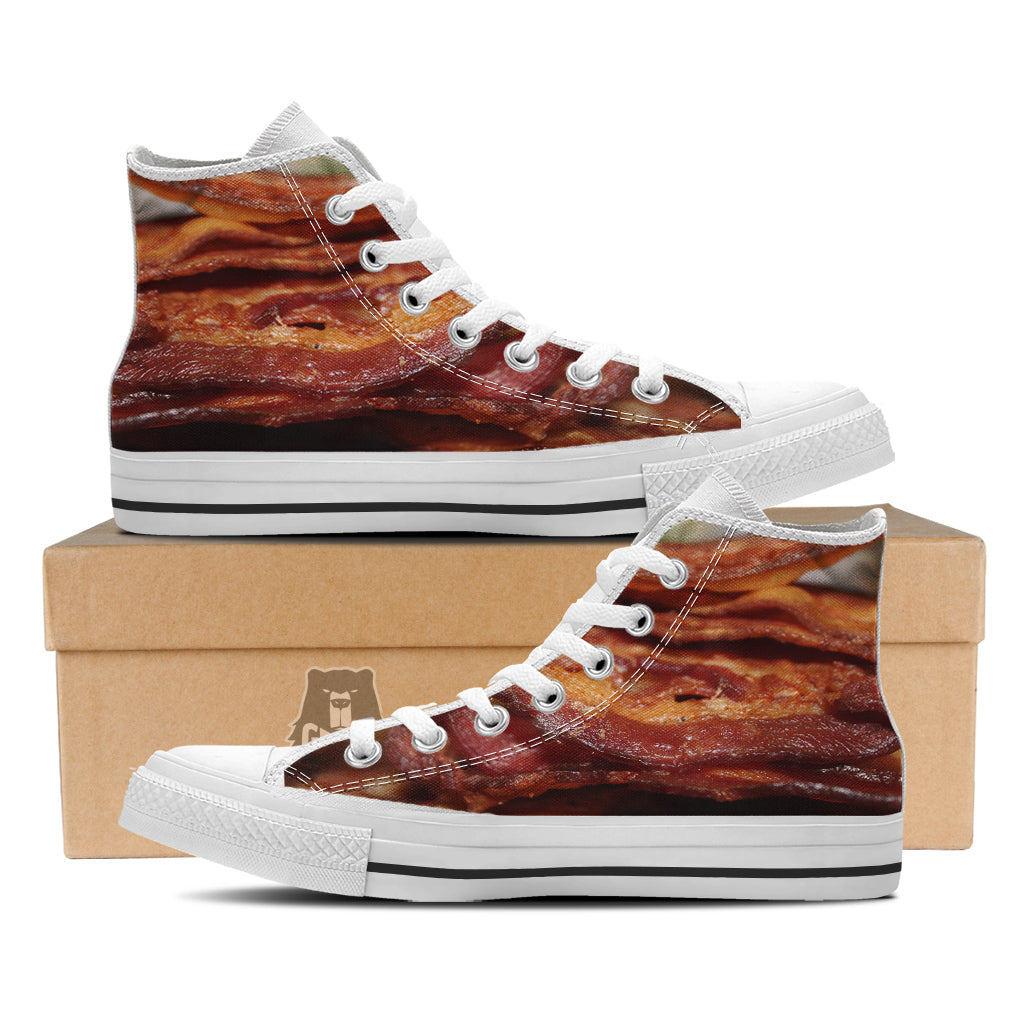 Bacon Crispy Print White High Top Shoes-grizzshop