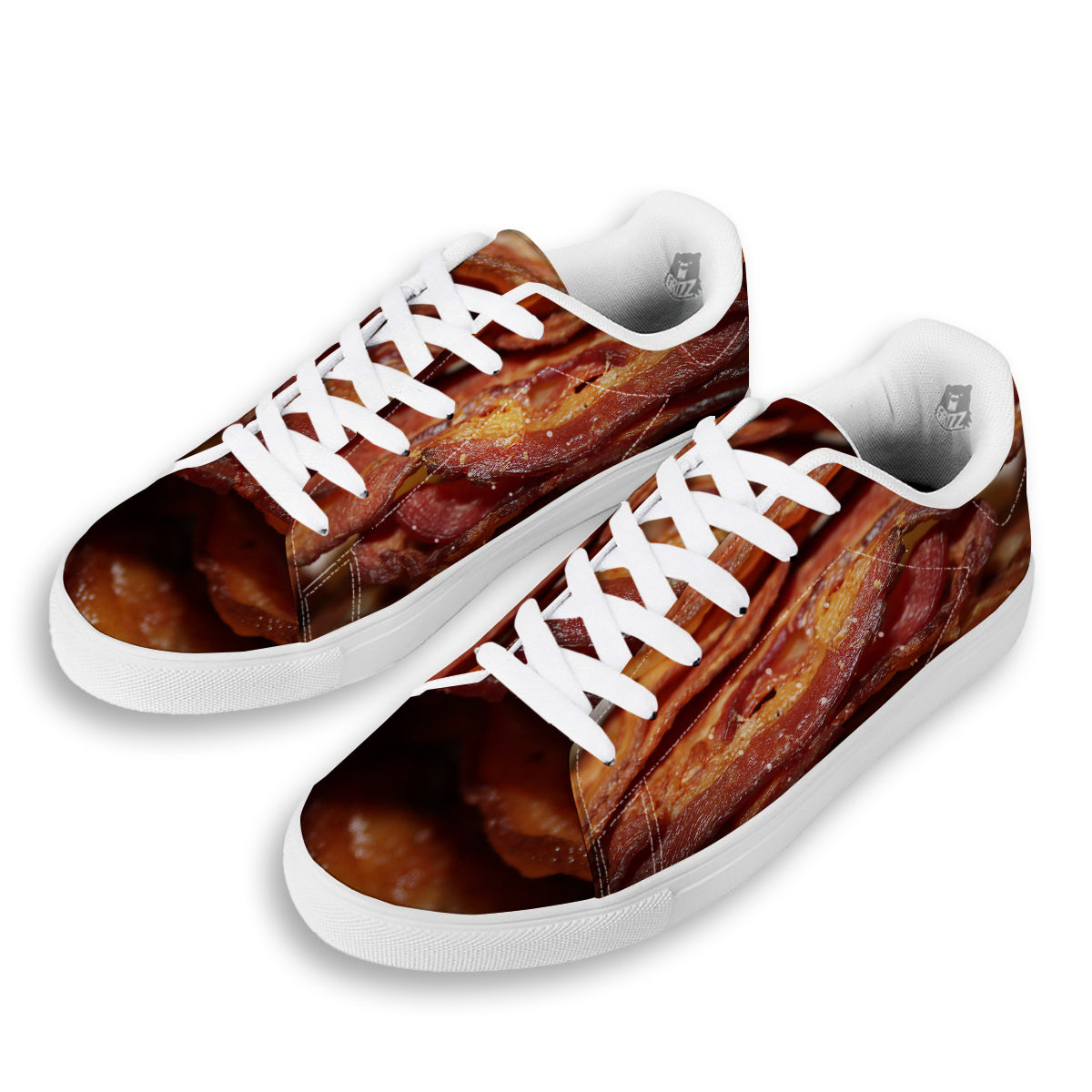 Bacon Crispy Print White Low Top Sneakers-grizzshop